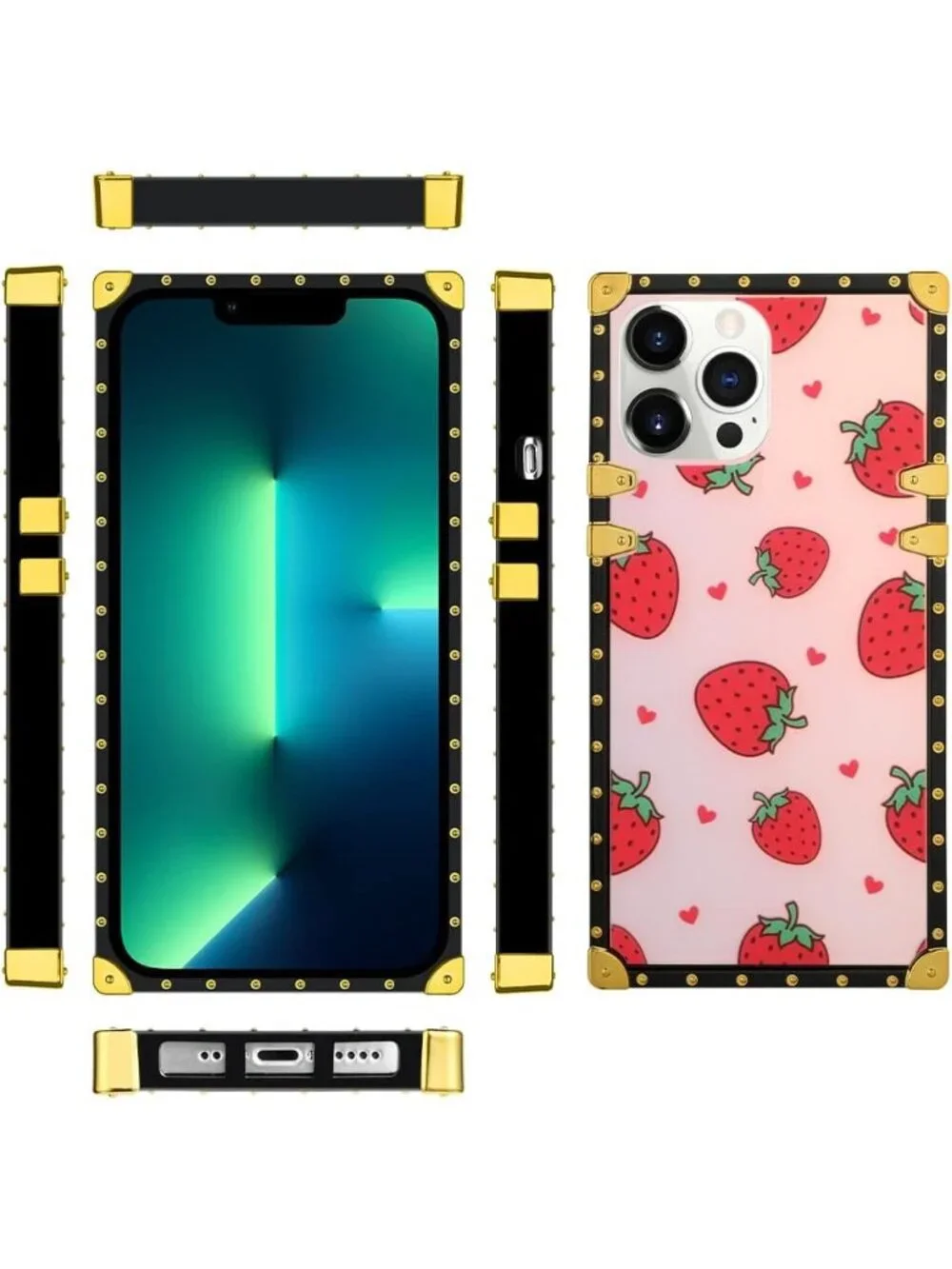 Strawberry Gradient‎ iPhone XR Case – Gold Trim Square, Slim Protective Cover